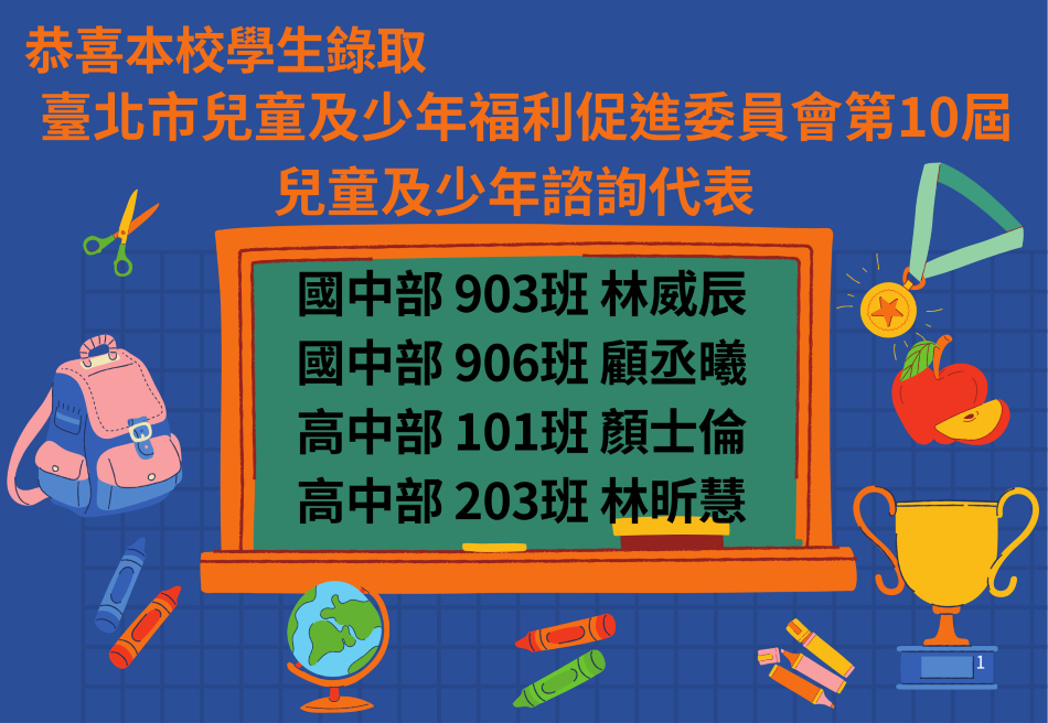 恭喜本校同學錄取兒少諮詢代表(另開新視窗)